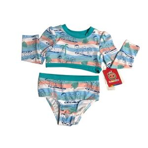 CoComelon Sporty White and Teal Rashguard Swim Set
